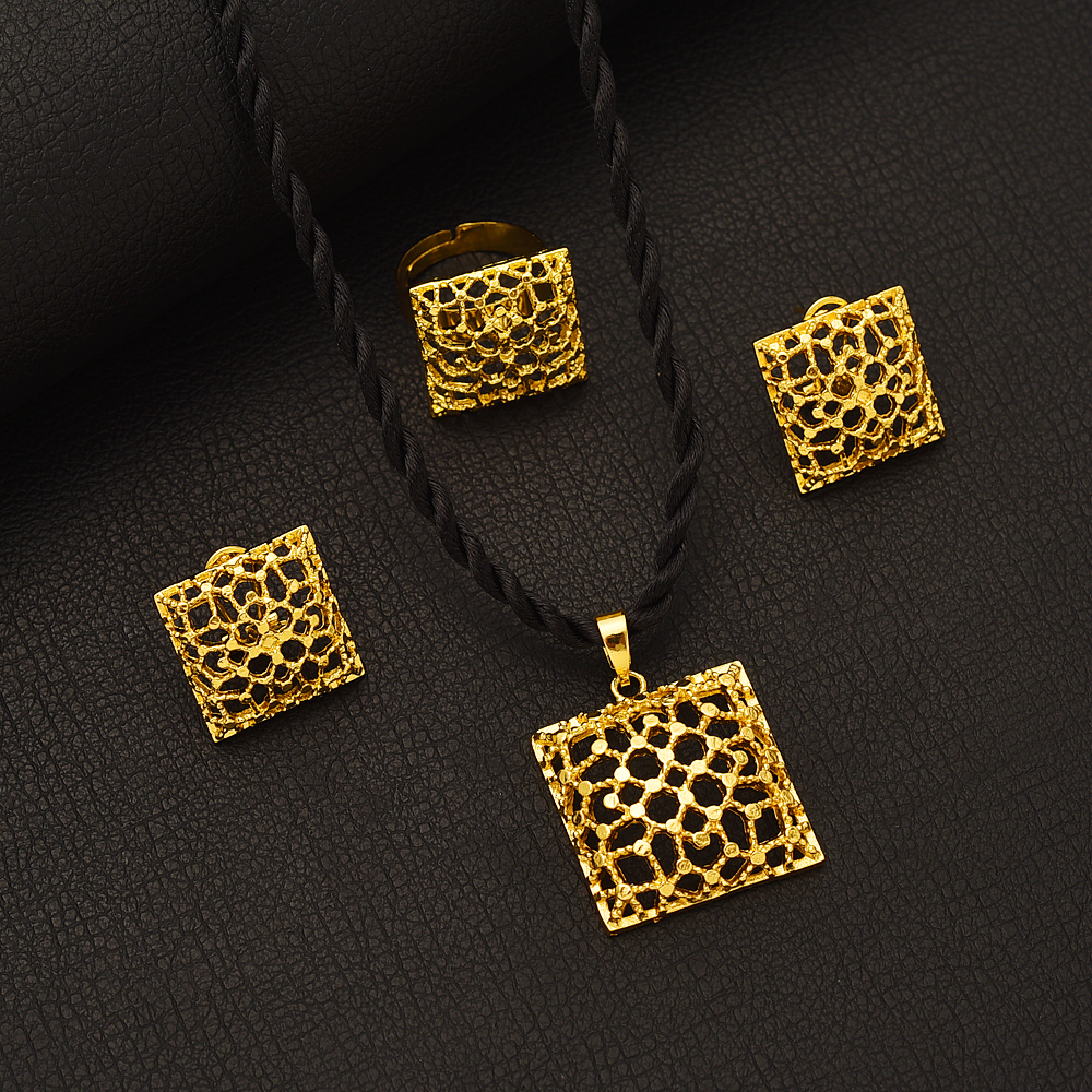 Men Accessories In Dubai - Fashion Square Gold Color Jewelry Set