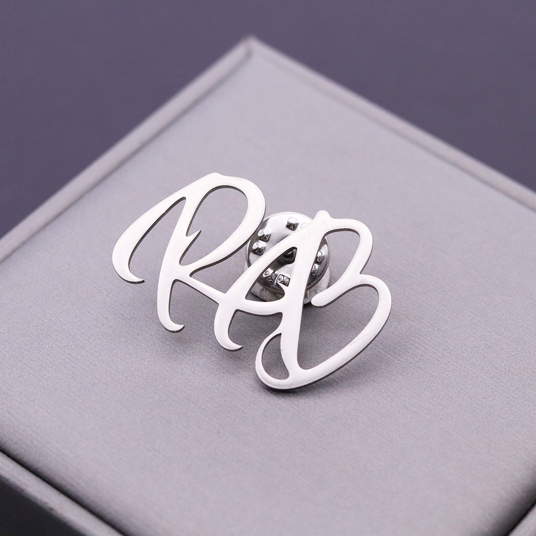 Men Accessories Gift Set - Custom Interlocking Initial Letter Brooch Stainless