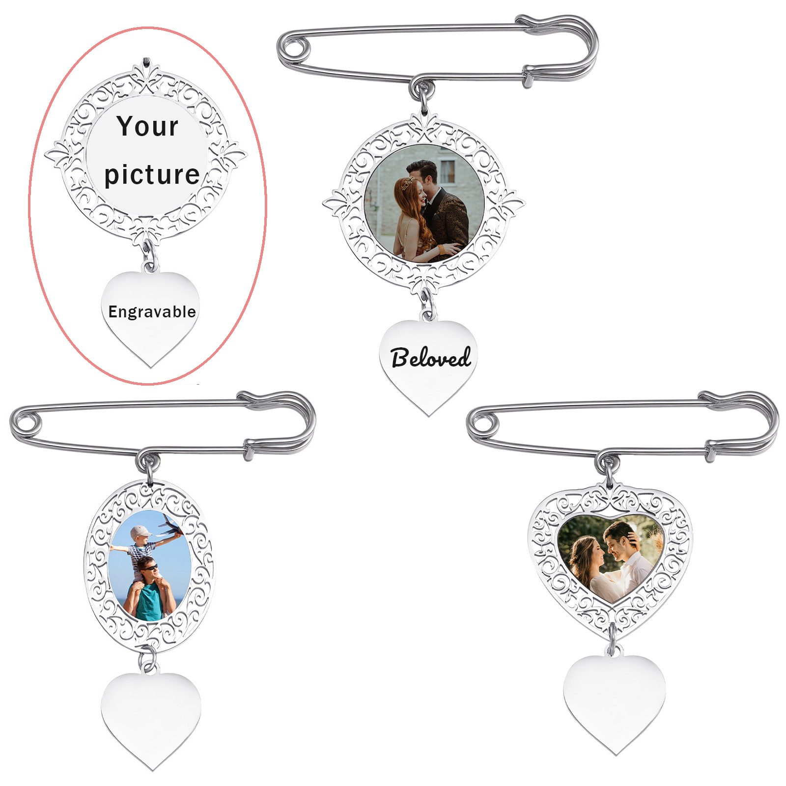 Men Accessories Silver - Custom Picture Badge Brooches Pin DIY