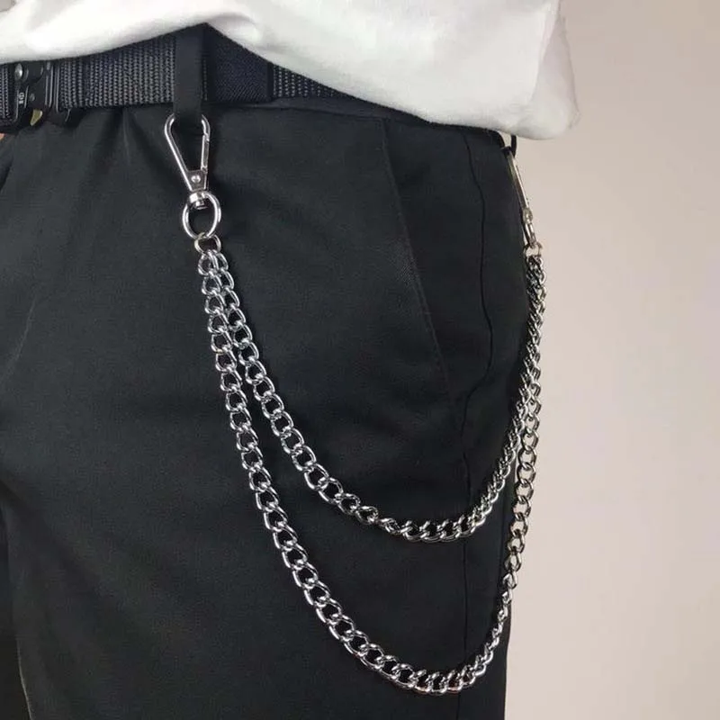 Men Accessories Silver - Punk Metal Double Layered Pants Chain