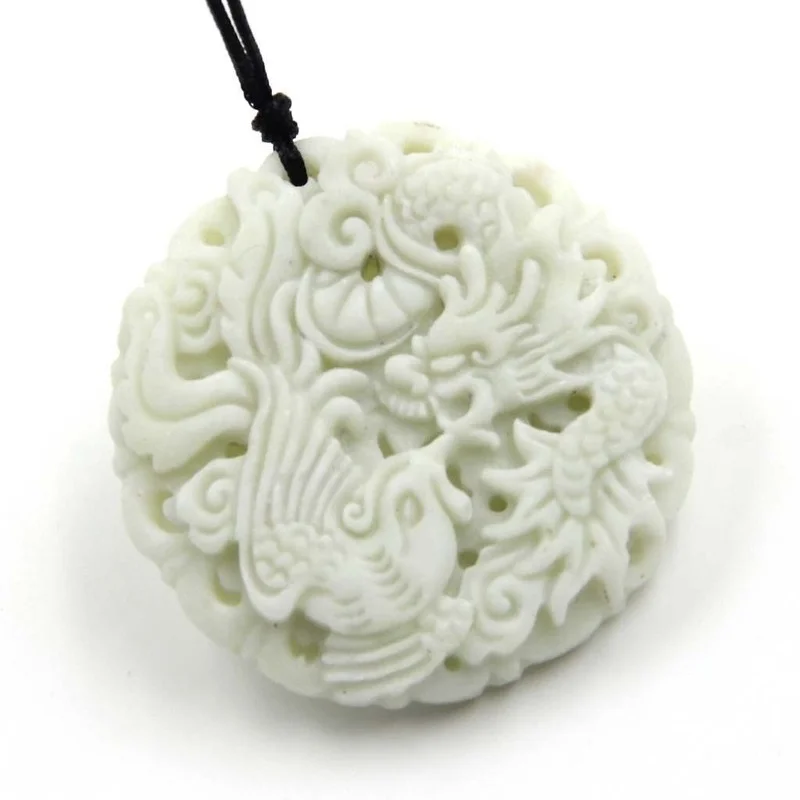 Natural White jade Dragon Phoe - Men Accessories Hand ulasan dan harga