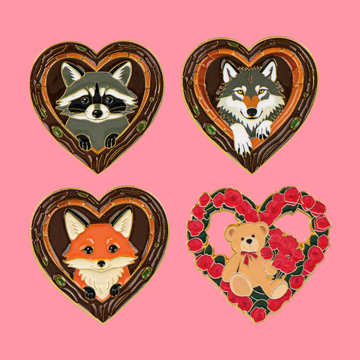 Fox Rose Bear Enamel Pins Anim - Lapel Pin Enamel ulasan dan harga