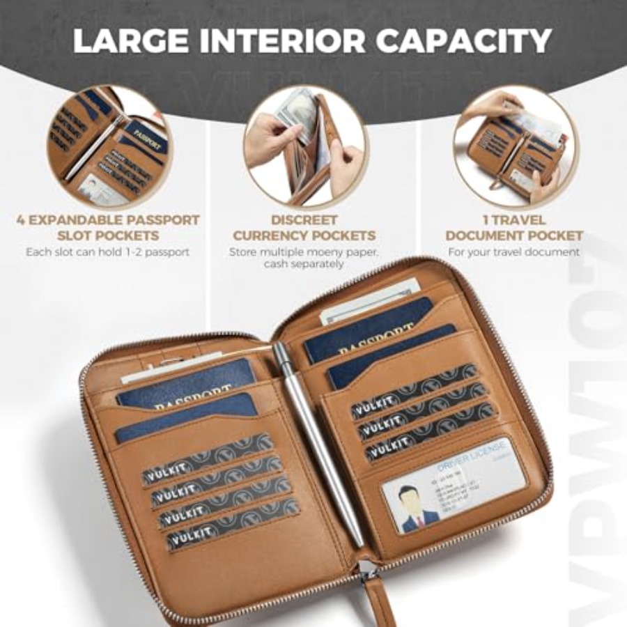 Leather Passport Holder for 4- - Passport Wallet Rfid ulasan dan harga