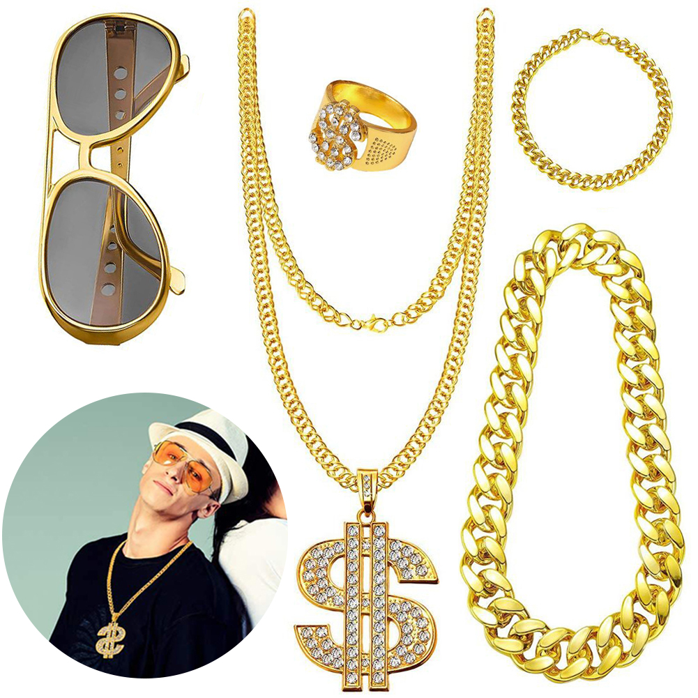 80s 90s Hip Hop Costume Kit fo - Men Accessories Chain And Bracelet ulasan dan harga