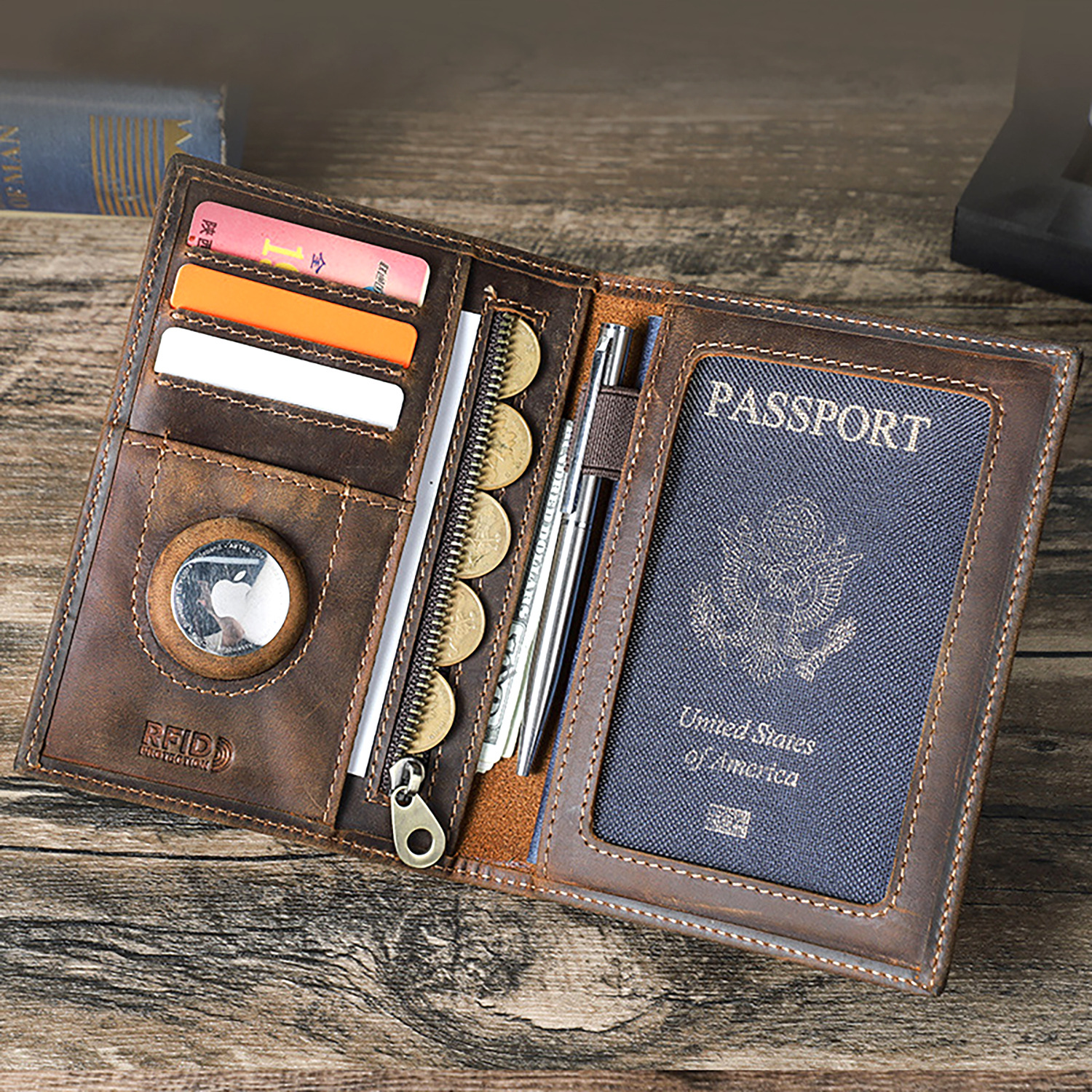 Custom Logo Genuine Leather Sl - Passport Wallet Rfid ulasan dan harga